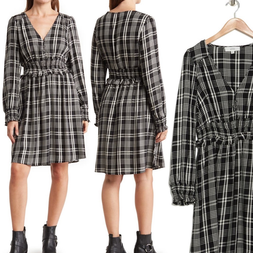 Lucky Brand, smocked waist plaid dress